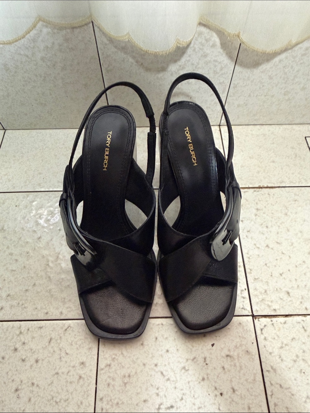 Tory Burch - Black Leather Crisscross Banana Heel 7.5